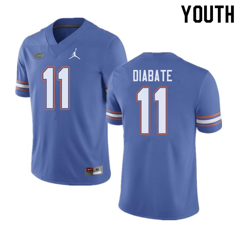 NCAA Florida Gators Mohamoud Diabate Youth #11 Jordan Brand Blue Stitched Authentic College Football Jersey QPB7664XO